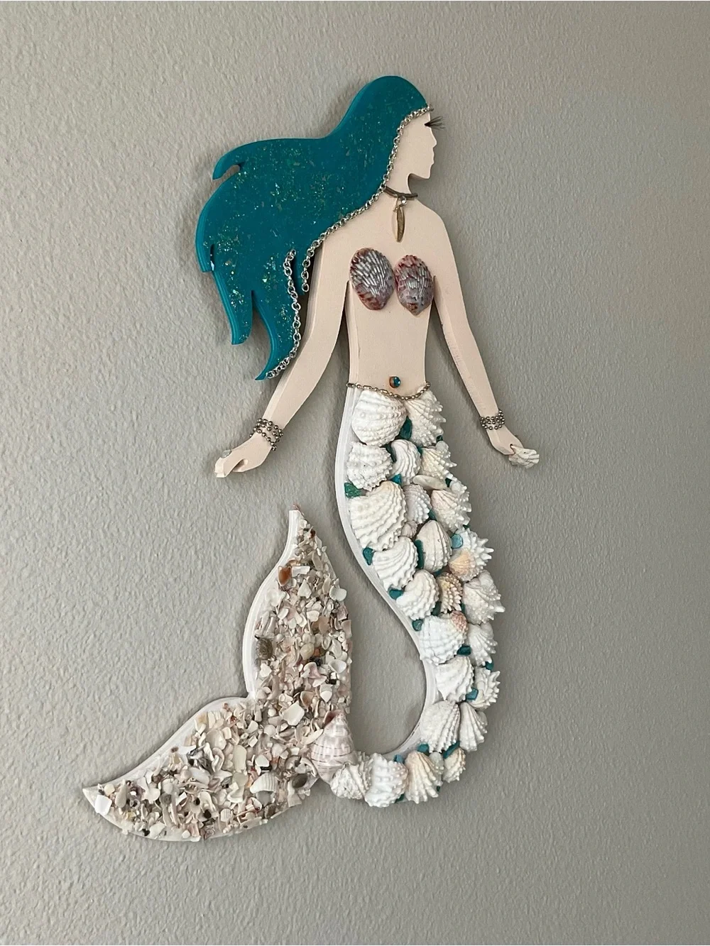 Teal Seashell Mermaid Wall Art Accent